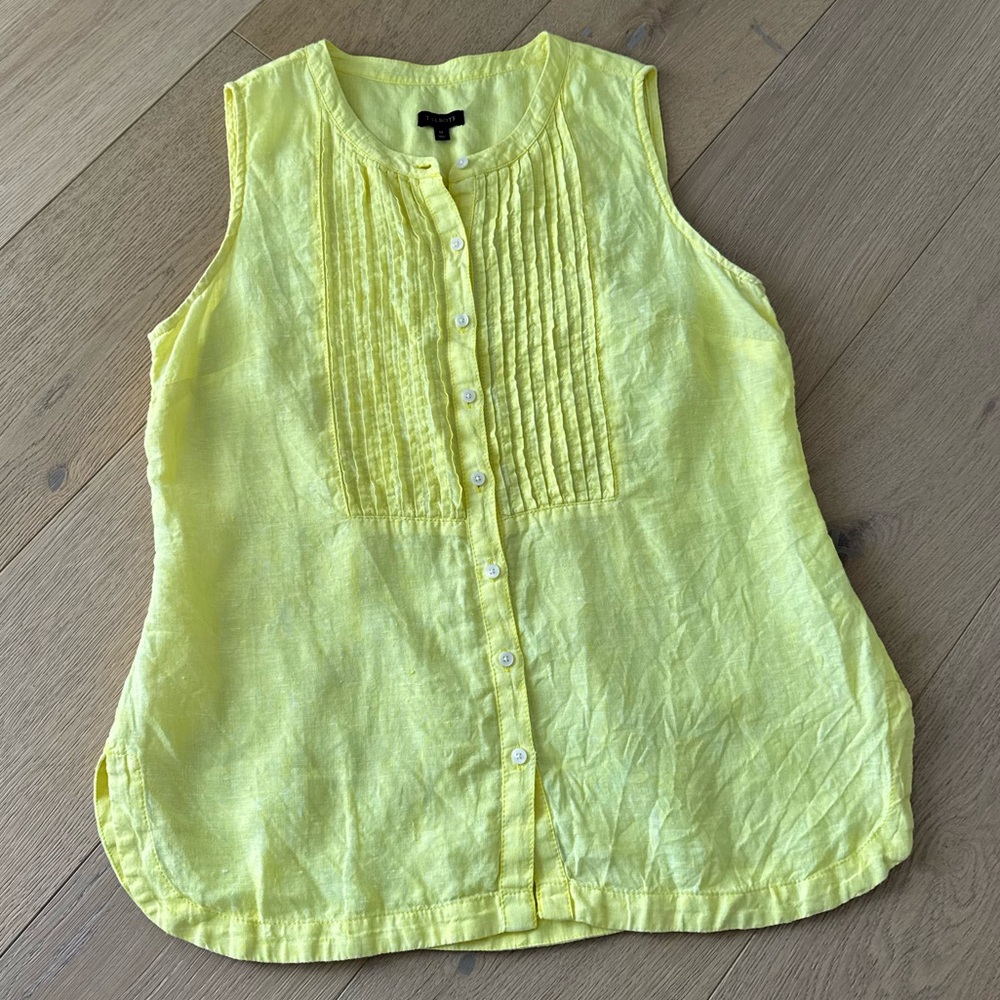 Talbots Bright Yellow Pintuck Linen Top Medium